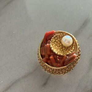 Vintage stamped Capri clip ons faux pearl coral gold tone